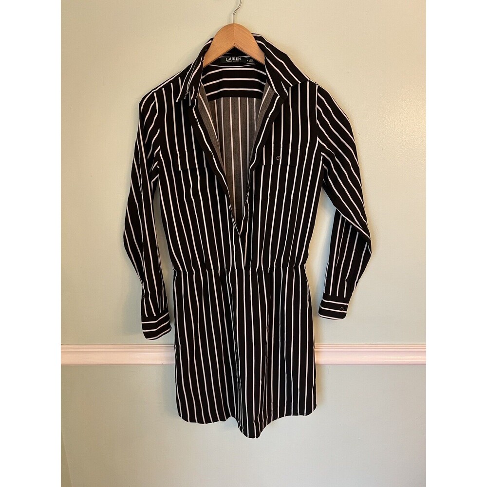 RALPH LAUREN 2 black white stripe shirt dress Long Sleeve Tunic
